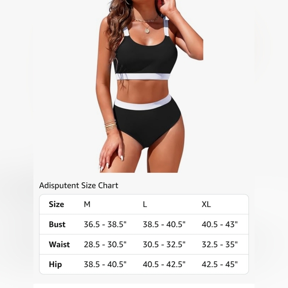 NWT! Adisputent Sporty Black and White Bikini Set - Picture 4 of 8